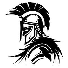 Spartan Warrior Logo Flat Black Vector Illustration of Ancient Greek Soldier Helmet Silhouette for Creative Use