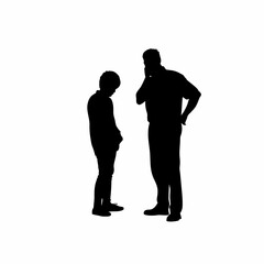 Counselor listening to student worries silhouette on white background