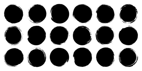 Grunge circles, brush strokes, lines, ink smudges, hand-drawn scribble shapes. Handmade sketchy marks, acrylic stains, charcoal streaks. Paint textures, dry brush effect. Vector illustration