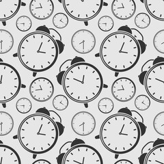 Seamless Pattern of Alarm Clocks in Minimal Monochrome Style