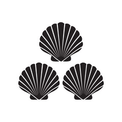 Minimalist seashell icons, scallop shells black silhouettes black colour vector design and white background (3).eps
