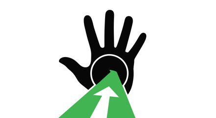 Empowering progress symbol with hand graphic and rising arrow indicating growth and development
