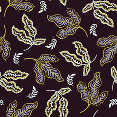 Purple Ornamental Leaves Seamless Pattern