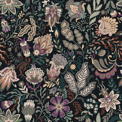 Dark Ornamental Folk Seamless Pattern