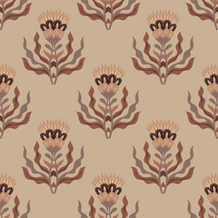 Beige Thistle Floral Seamless Pattern