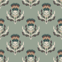 Green Stylized Thistle Seamless Pattern