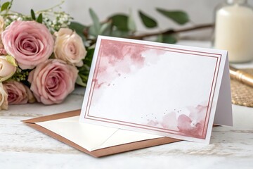 Card with a pink background and a white border