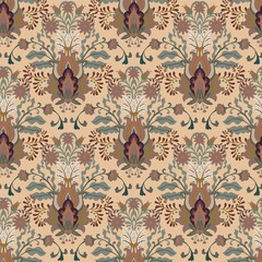 Beige Ornamental Floral Seamless Pattern