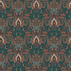 Teal Ornamental Floral Seamless Pattern