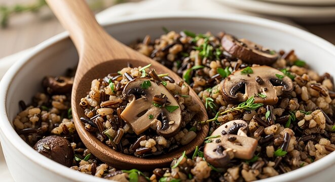 Delicious wild rice and mushroom pilaf, a perfect hearty side dish for your Thanksgiving dinner celebration - Powered by Adobe