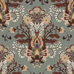Baroque Floral Damask on Sage