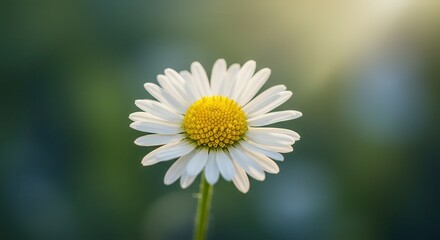 Fototapeta premium Closeup of a single white daisy flower with yellow center