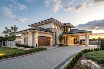 Large house with a driveway and a garage