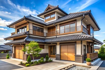 Fototapeta premium Large house with a lot of windows and a roof