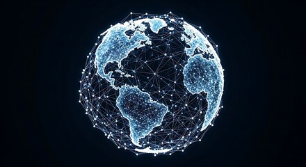 A futuristic digital globe showcasing a worldwide network of connections and data, symbolizing global communication, technology, and interconnectedness.