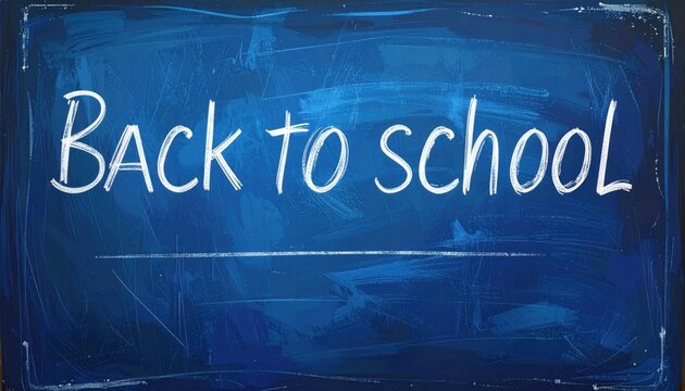 Back to school" message, white text & horizontal line on textured, painterly style dark blue board with lighter blue brushed highlights