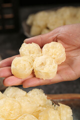 Dried Bird's Nest Noodles in Hand - Traditional Asian Cooking Ingredient