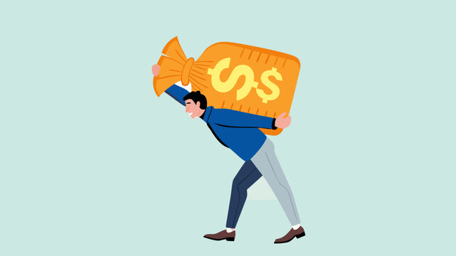 Illustration of an entrepreneur who is burdened by excessive business costs flat design vector illustration, financial problems in business, the company operational costs are increasing, cost overruns