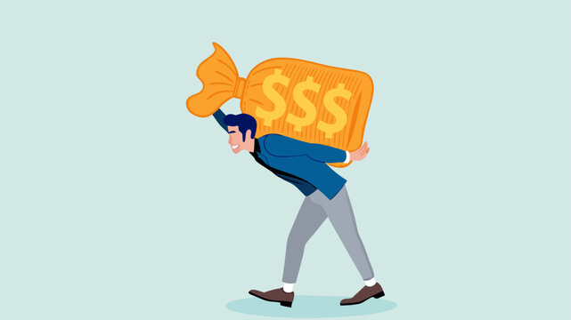 Illustration of an entrepreneur who is burdened by excessive business costs flat design vector illustration, financial problems in business, the company operational costs are increasing, cost overruns