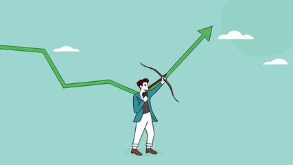 Fototapeta premium strategy to increase business development, procedure to achieve business growth or career success, smart businessman t increasing the financial graph by pulling an arrow concept vector illustration