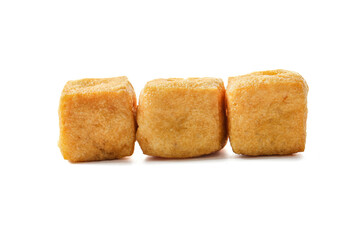 Fried Tofu Cubes on White Background - Delicious Asian Cooking Ingredient