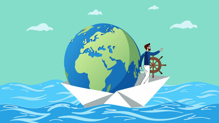 Businessman put new branch pin on world map across globe. Global business expansion, open company branches, franchise in new location to cover all continent. growing business worldwide concept design