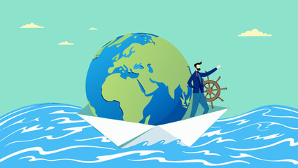 Businessman put new branch pin on world map across globe. Global business expansion, open company branches, franchise in new location to cover all continent. growing business worldwide concept design