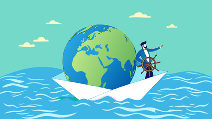 Businessman put new branch pin on world map across globe. Global business expansion, open company branches, franchise in new location to cover all continent. growing business worldwide concept design