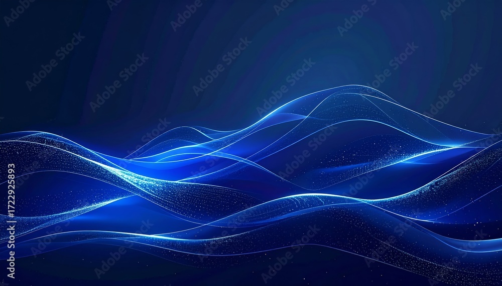 Poster an abstract blue background with a technological wave pattern and curved lines