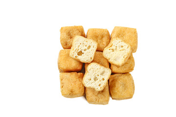 Deep Fried Tofu Puffs with Hollow Texture on White Background