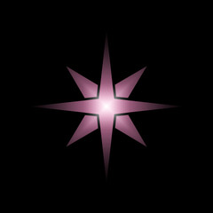 Eight-pointed star with a glowing center, rendered in shades of pink and set against a solid black background.