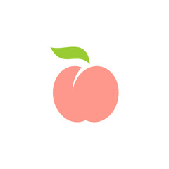 A simple, stylized illustration of a peach fruit with a single green leaf, set against a white background.