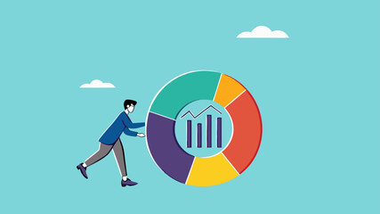 financial data analysis, growth earning with data chart and graph, investment analysis, business people push growth charts and graphs to make business growth vector illustration with flat design style