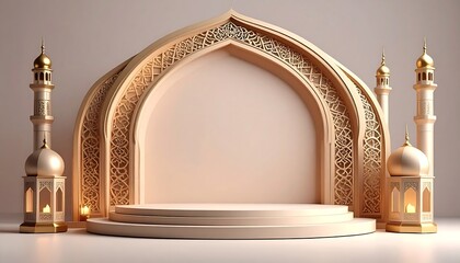 Beige archway podium with intricate golden details