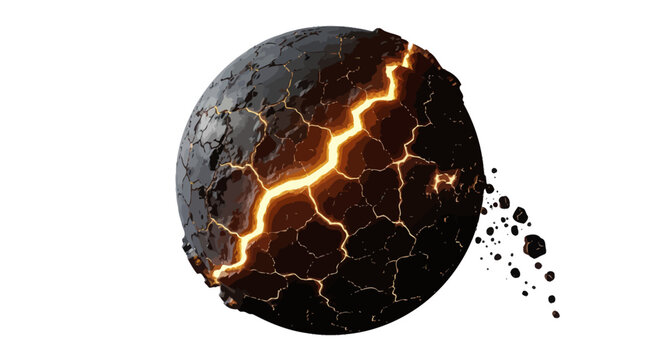 Apocalyptic planetary devastation: a world fractured by internal forces destruction and fiery