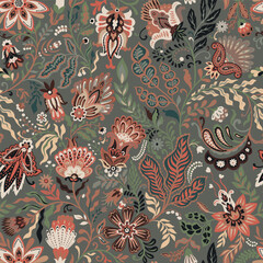 Dark Botanical Ornament Seamless Pattern