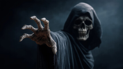Grim reaper death skeleton horror halloween spooky dark fantasy scary hooded figure
