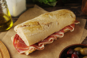 A spanish bocadillo sandwich with jamon