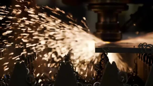 Intricate Metal Cutting A Fiery Display of Precision Engineering