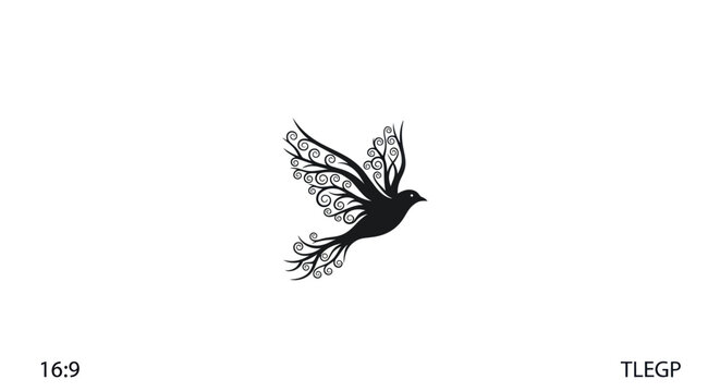 Elegant abstract bird illustration with ornate wing and tail details for creative design projects