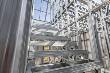 fire exit stair of large factory building. galvanise metal stair step.