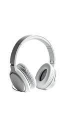 Sleek, white over-ear headphones with a minimalist design, featuring circular earcups and a padded headband for comfortable listening.  The headphones are angled slightly