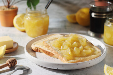 Sandwiches with lemon marmalade served on the table