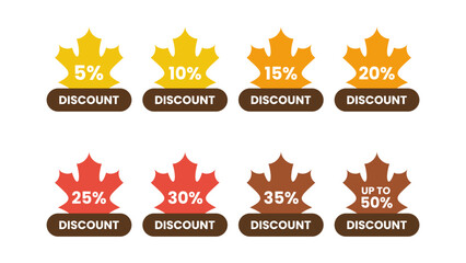 Autumn Maple Leaves Discount Sticker Pack - Editable Vector : Suitable for Use in Apps, Digital Content, and Printed Materials Related to Seasonal, Label and Stickers, Marketing and Advertising Themes