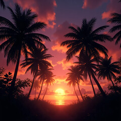 Fototapeta premium Tropical Palm Tree Sunset