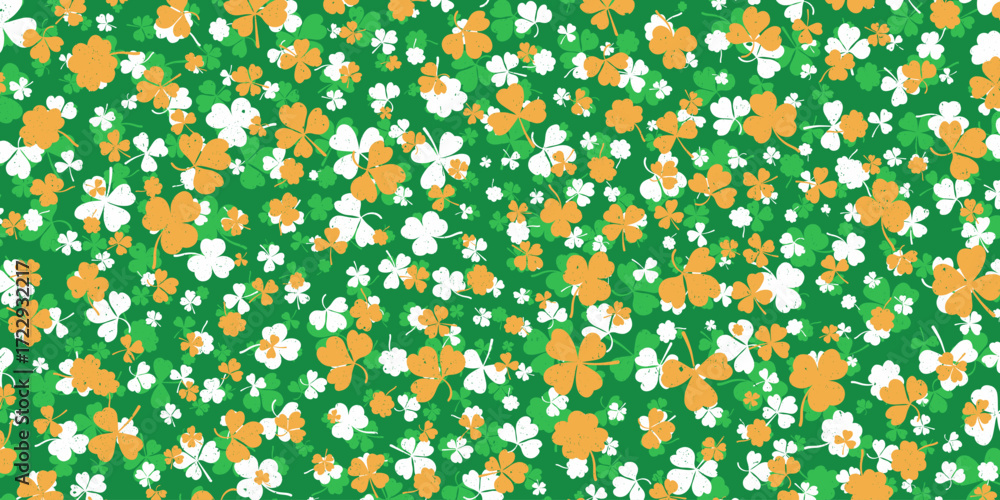 Poster shamrock or green clover leaves pattern background flat design vector illustration. st patrick day s
