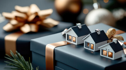 wooden house shaped advent calendar decorated with Christmas ornaments in red and green festive tones