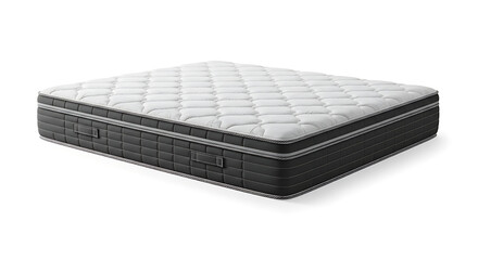 A mattress with a white quilted top and a dark gray side with handles on a white background ai generated