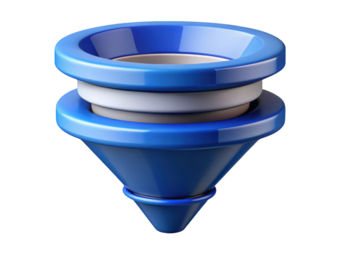 Abstract blue geometric shape with white rings smooth surface minimalist design 3d illustration isolated on transparent background