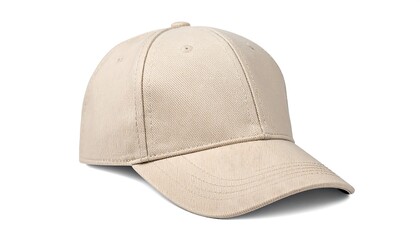 Fototapeta premium Beige baseball cap on white background